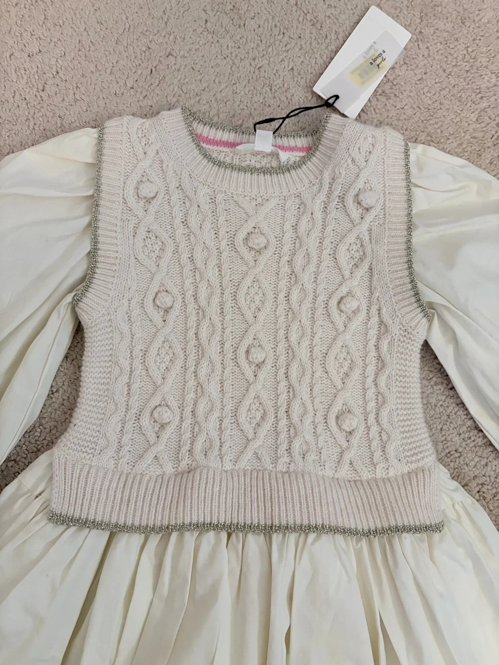 A Loves A Girls Cream Knit Dress w/ Tulle Skirt Girls‎ Size 6 NWT